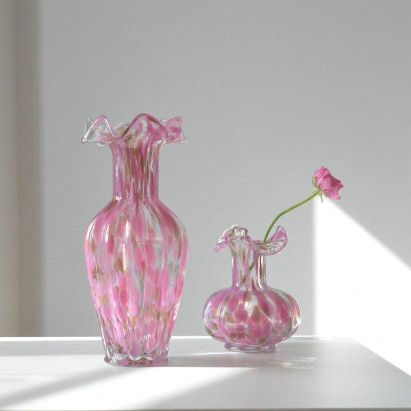 中古风芬顿褶皱花边口粉点洒金纯手工大肚玻璃花水养插花器摆件,家居饰品,花壶瓶,淘宝优惠券,粉丝福利购,淘宝优惠卷