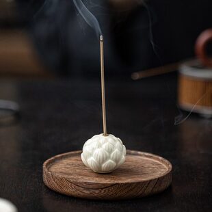 炉炉莲花陶瓷香香插香座室内香薰菩提禅意创意家用线香托实木底座