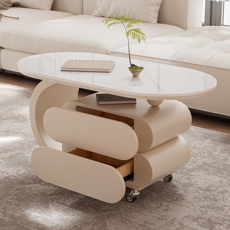 岩板茶几小桌子简约奶油风可移动边几柜轻奢家用客厅小Y户型置物