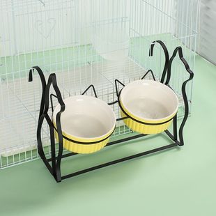 打翻猫碗二合一猫碗宠物下巴陶瓷碗悬挂式防斜口不黑两用护颈双碗
