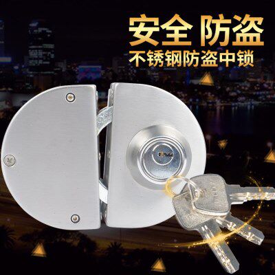 玻璃门锁带浴室门锁单门不锈钢开孔免钥匙自动自紧双门无框锁芯式