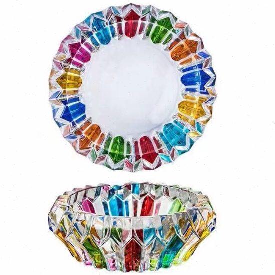 玻璃烟缸彩收纳彩色手绘烟灰缸摆件水晶高欧式颜值小号绘家用客厅