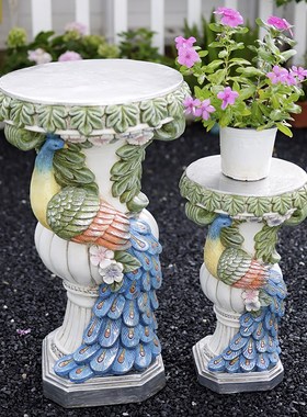 孔雀庭院装饰h摆件创意别墅阳台布置户外北欧罗马柱花架花盆底座