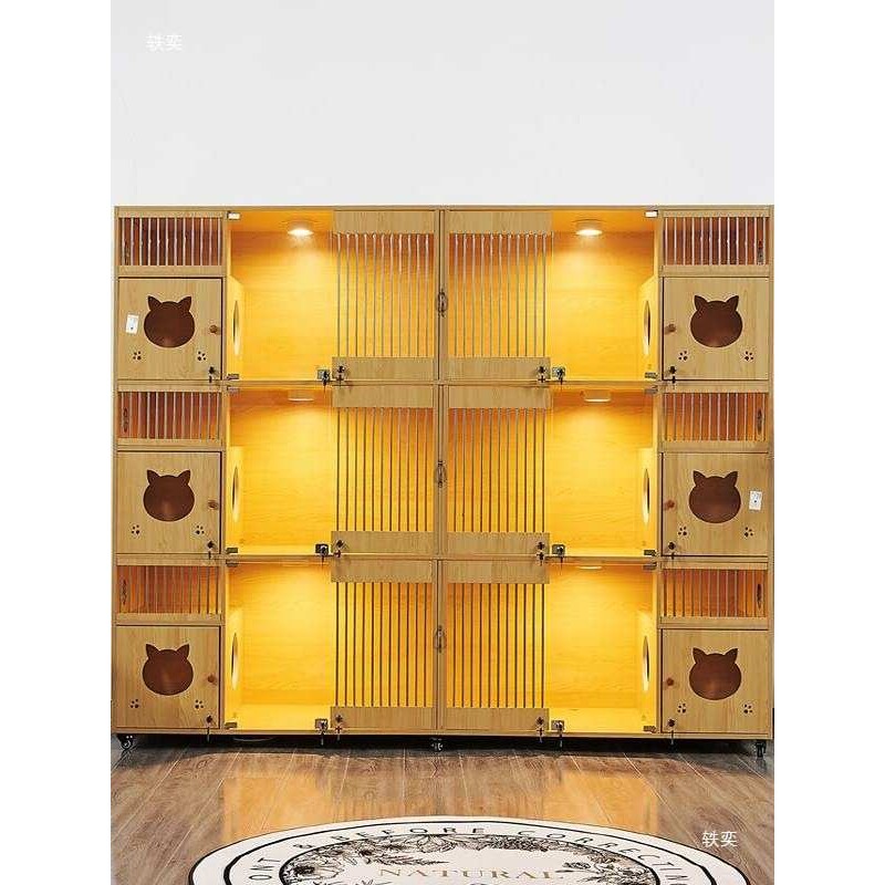 猫别墅实木猫笼宠物店玻璃猫咪繁育柜展示寄养柜猫舍猫柜猫咖