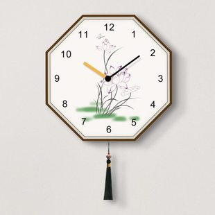2024新款挂墙中国风新中式客厅挂钟现代八角形时钟挂表钟表免打孔