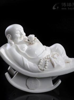 不倒翁陶瓷弥勒可爱把玩陶瓷弥勒摇摇椅工艺品家居办公桌橱柜摆件