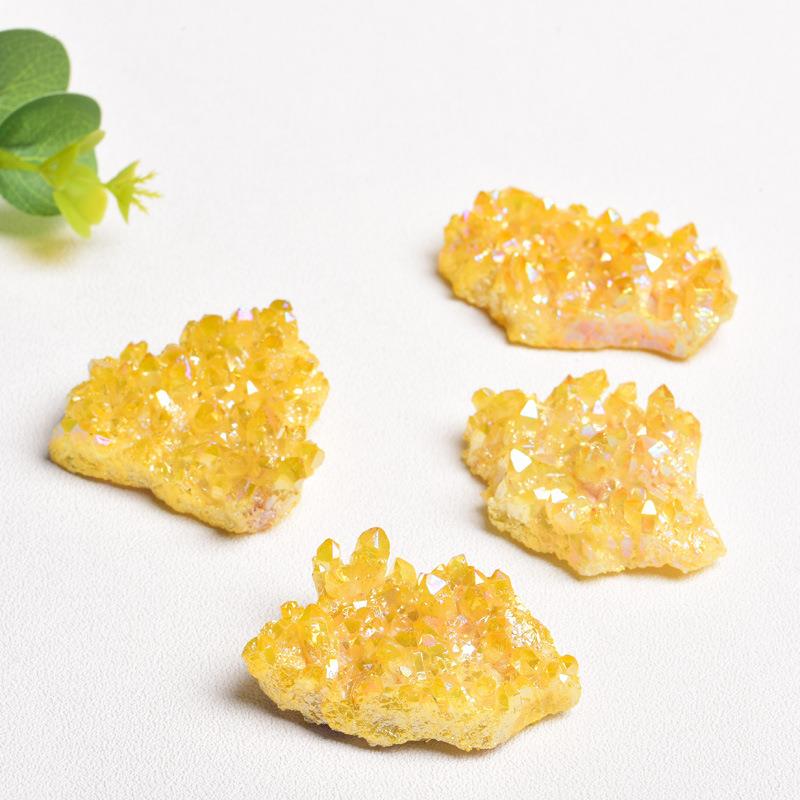 厂家电镀黄水晶簇天然水晶原石镀彩水晶簇黄色晶块工艺品摆件