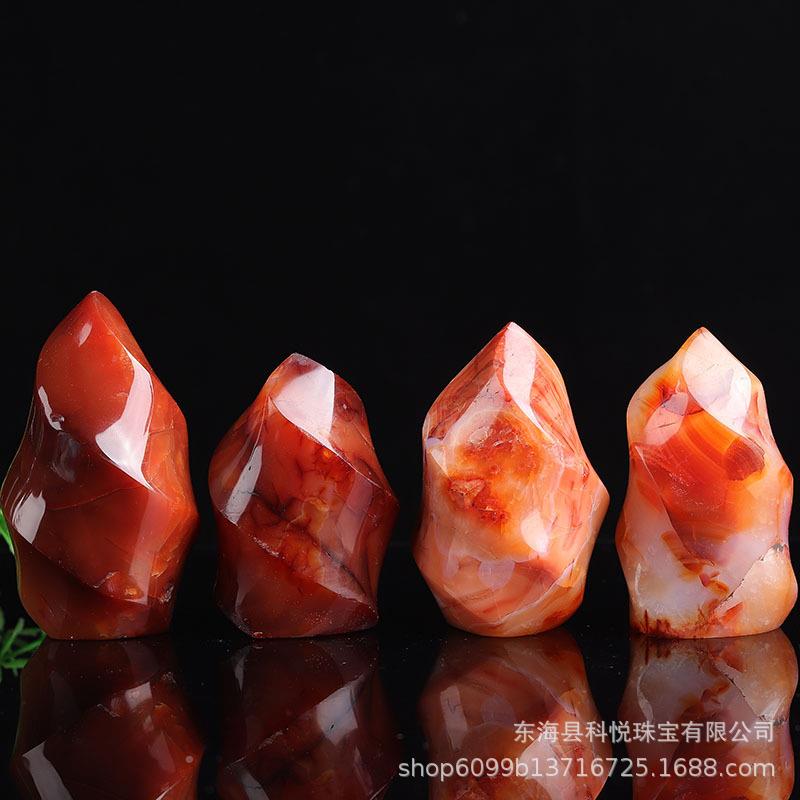 天然红玛瑙红玉髓火焰原石矿石摆件火炬家居办公装饰把玩石工艺品