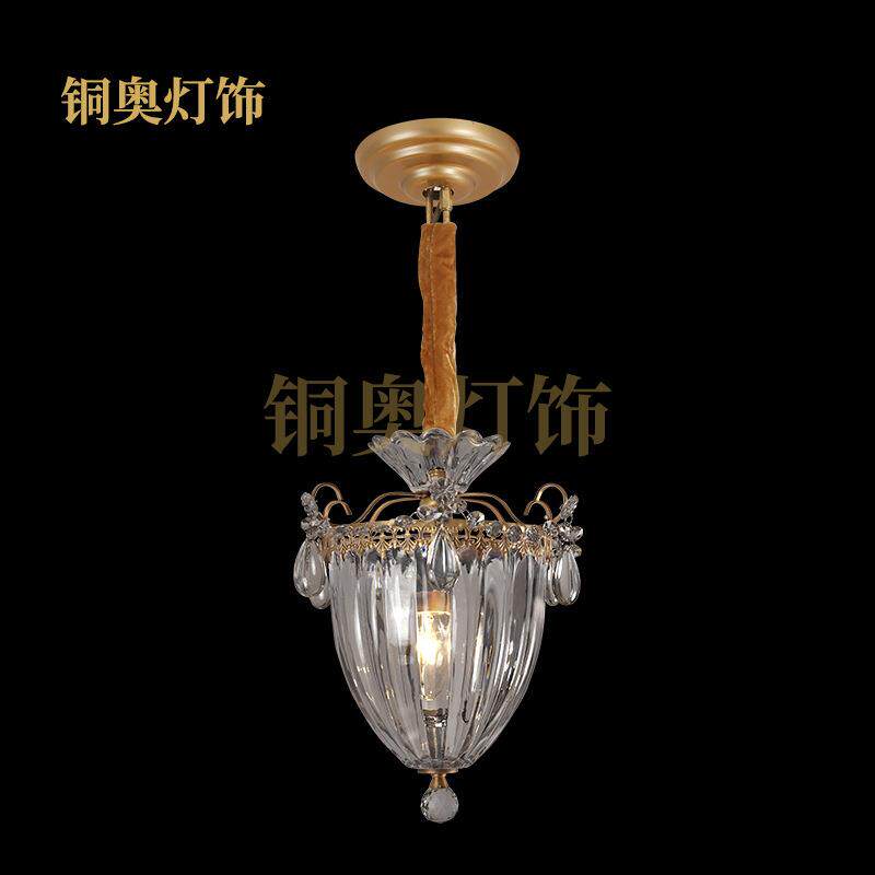铜奥欧式玄关水晶小吊灯书房餐厅全铜别墅过道单个创意个性复古灯