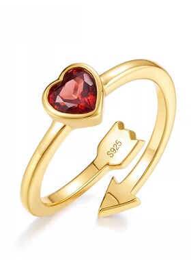 新款气质时尚石榴石戒指女欧美小众戒指轻奢高级开口戒指手饰