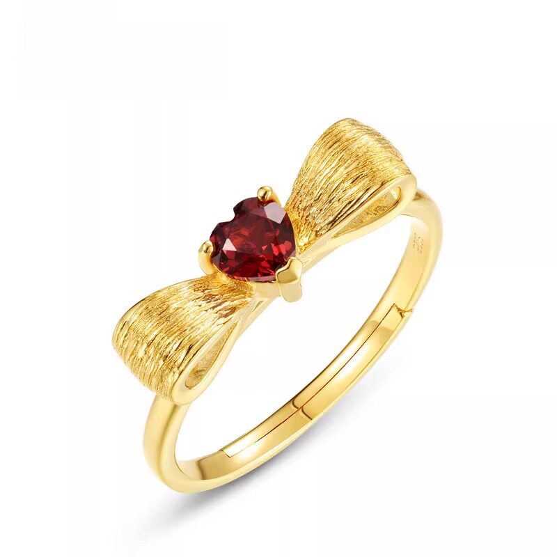 时尚个性蝴蝶结拉丝戒指女小众设计ins潮流S925纯银镀金指环