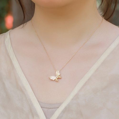 中古风复古小众拉丝蝴蝶吊坠女高级感轻奢百搭S925纯银镀金项链
