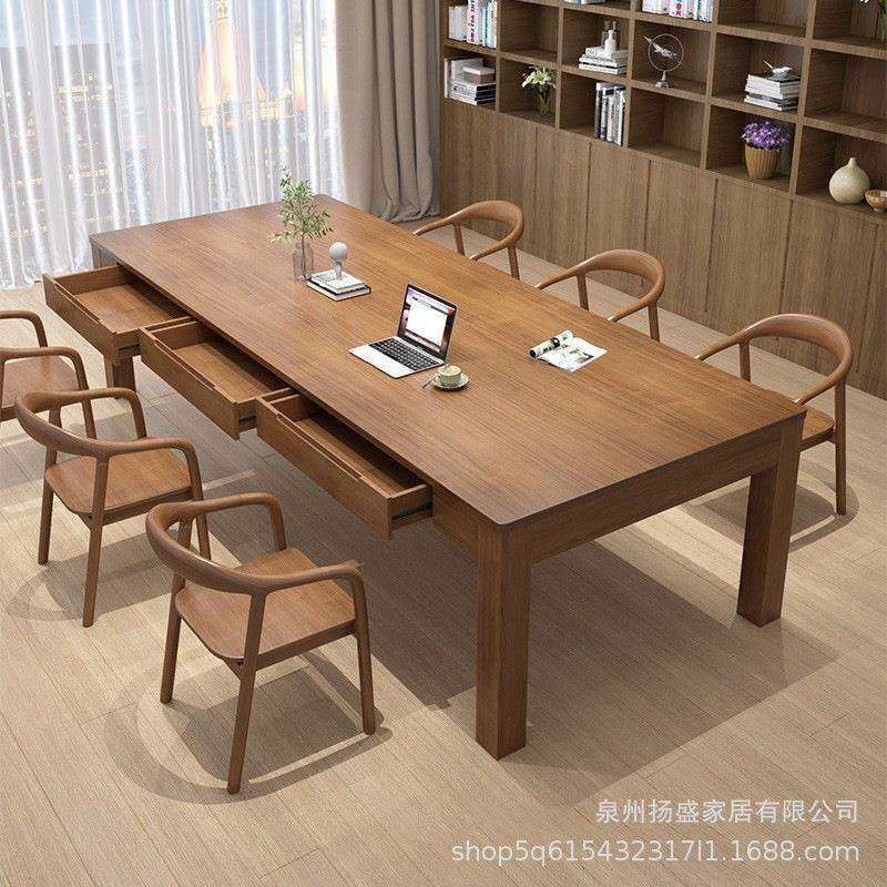 北欧家用实木长书桌客厅带抽屉字阅读桌写工作台休闲办公长条桌椅