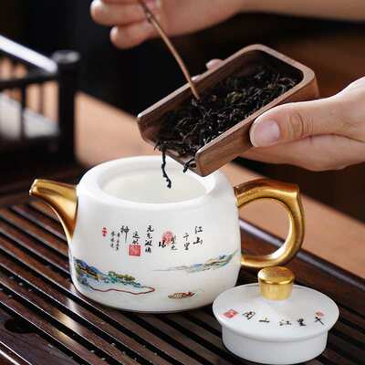 瓷都德化传统手工鎏金彩绘西施鎏金陶瓷茶具