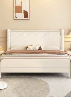 法式奶油风白色1.8m实木床简约现代主卧1.5m双人床小户型储物婚床