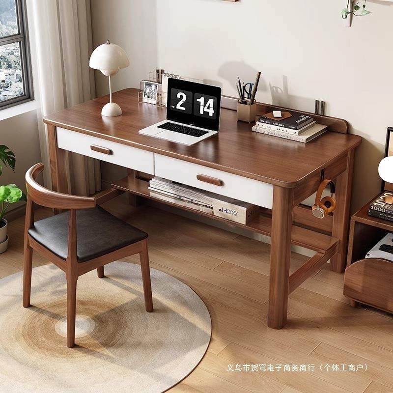 实木书桌家用台式电脑桌办公桌初中小学生写字桌学习桌加粗桌腿