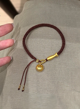 S925纯银韩系金色小鱼福袋手链女