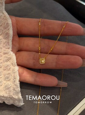 S925纯银简约方糖项链女款高级感