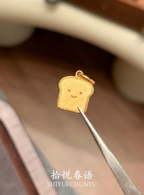 S925纯银金色微笑吐司项链女款