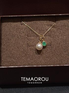 S925纯银海蓝宝珍珠吊坠项链女款