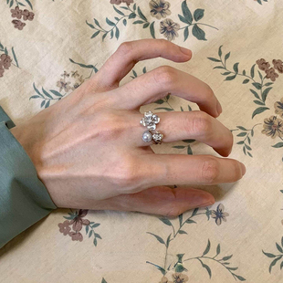 S925纯银复古珍珠花朵戒指女2025新款 轻奢高级感气质精致指环 爆款