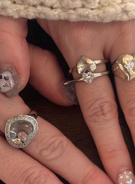 S925纯银叠戴金属爱心戒指女小众