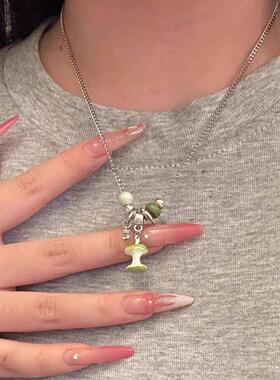 韩系甜美青苹果吊坠项链女款2025