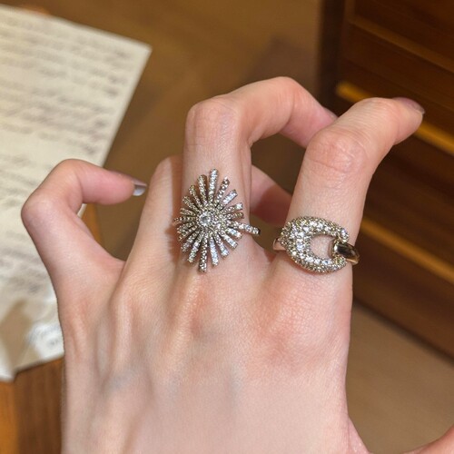 S925纯银韩系爆闪咖金色烟花戒指