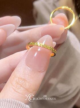 S925纯银中古金色碎冰冰素圈戒指