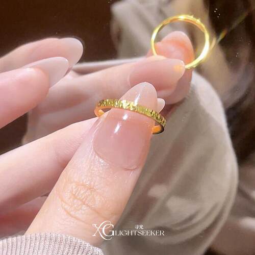 S925纯银中古金色碎冰冰素圈戒指