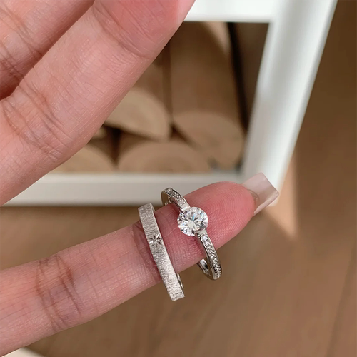 S925纯银悬浮钻星芒素圈戒指小众