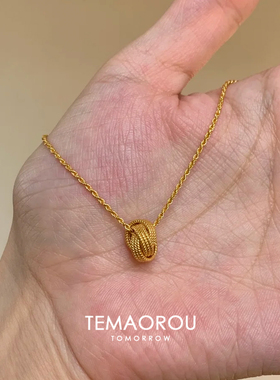 复古金色麻花三环项链女款高级感