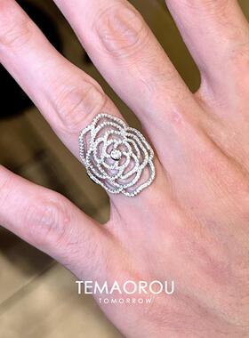 S925纯银复古银色镂空牡丹花戒指