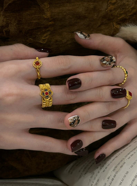 复古中式窗花四叶草戒指2025新款