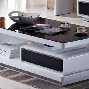 时尚简约白色烤漆钢化玻璃茶几电视柜 可拉伸缩板式茶几地柜组合