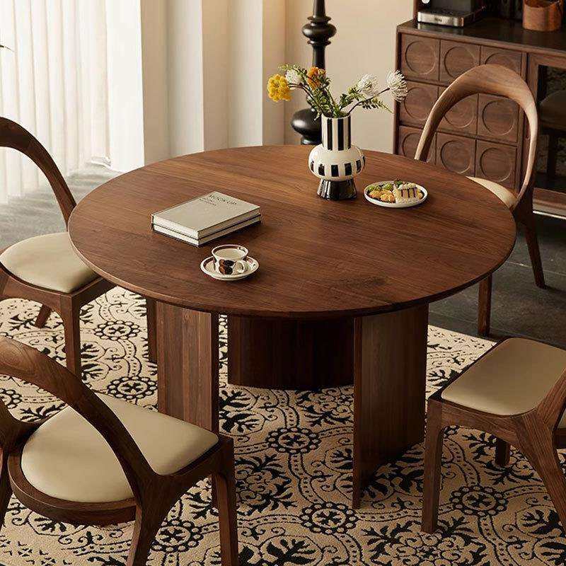 北美黑胡桃木圆桌现代简约日式原木小户型复古饭桌北欧实木吃饭桌