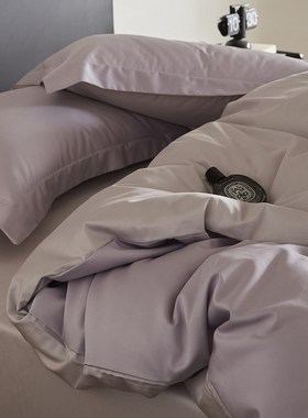 100支长绒棉琉j璃紫色裸睡四件套全棉1.5m1.8公寓床上用品床单被