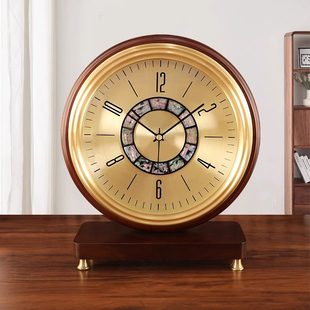 新款中式台式钟实木座钟表客厅中堂E摆件桌面静音大号坐钟复古时