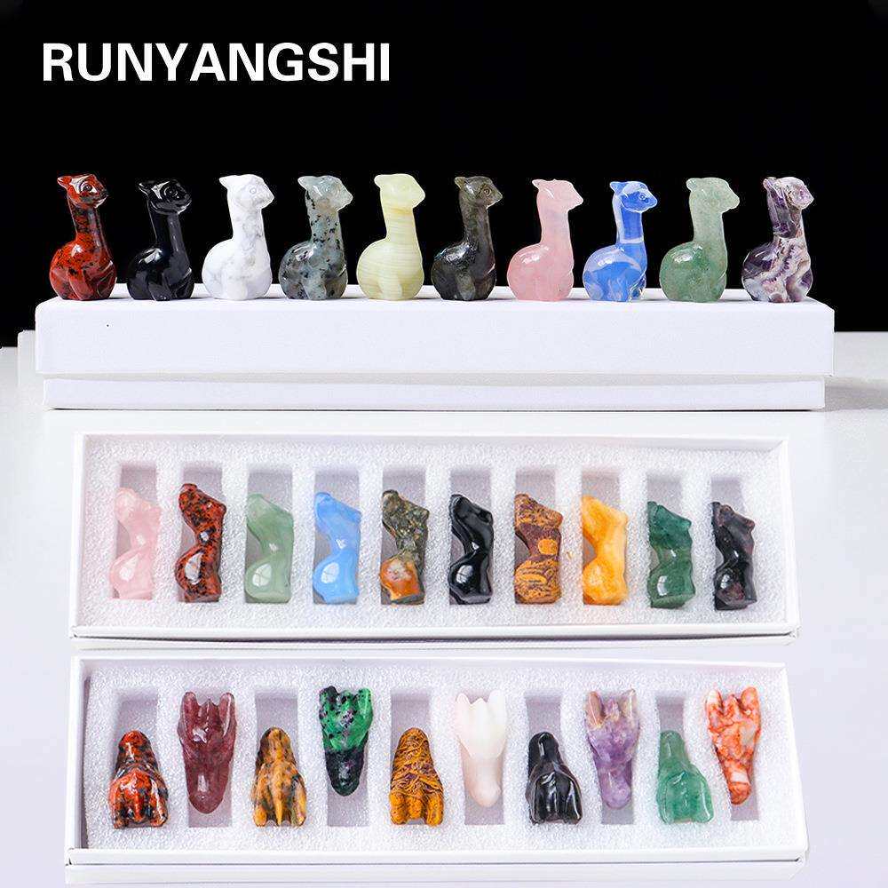 天然水晶4cm羊驼龙头骨孕妇女模10个雕刻件白盒套装水晶装饰摆件