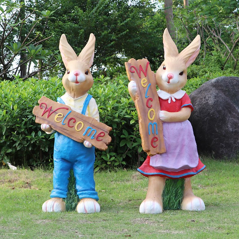 户外花园动物摆j件玻璃钢别墅幼儿园装饰小品庭院景观卡通兔子雕