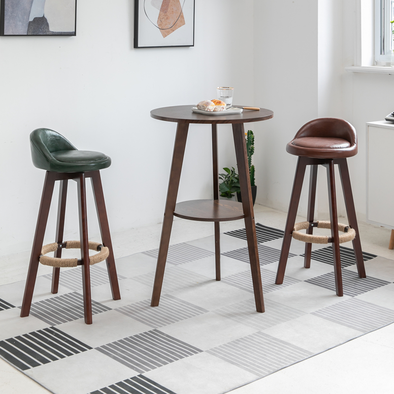 实木吧台桌c小圆桌子家用休闲简约阳台桌椅组合北欧高脚凳酒吧椅
