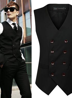 新款时尚新潮双排扣V领男士马甲国标舞摩登舞300280