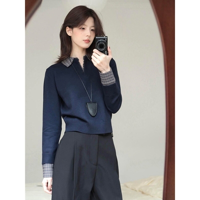 衬衫拼接针织衫内搭打底衫秋装女款2025新款巨好看的早秋穿搭上衣
