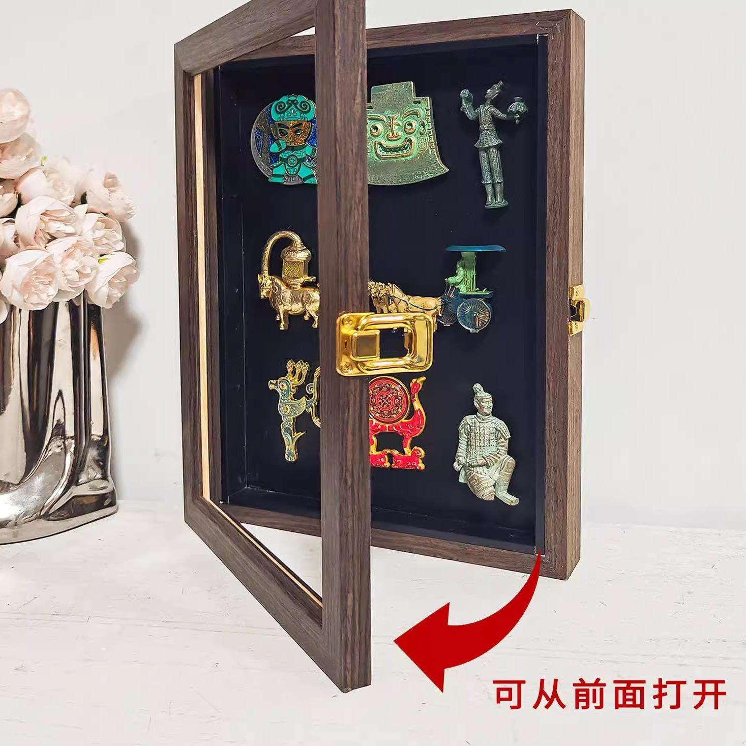 博物馆冰箱贴展示框磁吸磁力收纳收藏展示板黑板翻盖实木相框其他