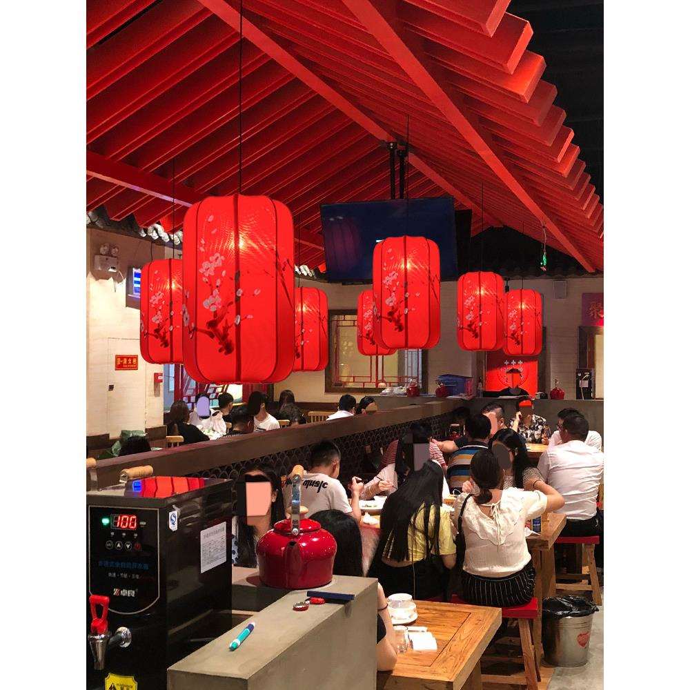 现代新中式灯笼吊灯中国风手绘布艺灯笼茶楼走廊餐厅酒店过道吊灯