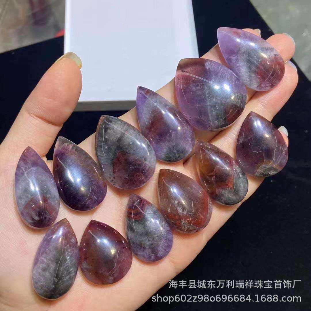 天然极光23水滴裸石金字塔金牙表皮干净天然水晶极光23裸石