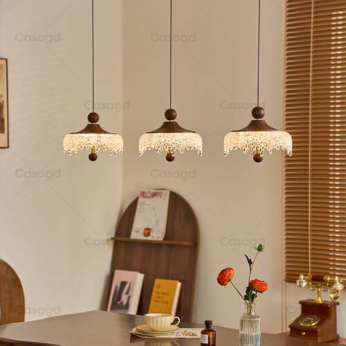 中古升降餐厅吊灯冰山水滴复古胡桃木色过道灯法式触摸小吊灯casa