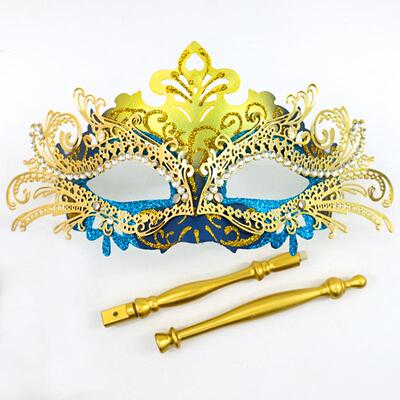 狂欢节意大利威尼斯手持半脸面具可拆卸手柄高档假面铁艺公主凤尾