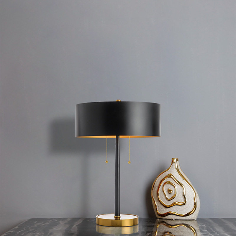美式个性客厅卧室书房灯计师拉绳床头装饰灯现代简约创意黑色台灯