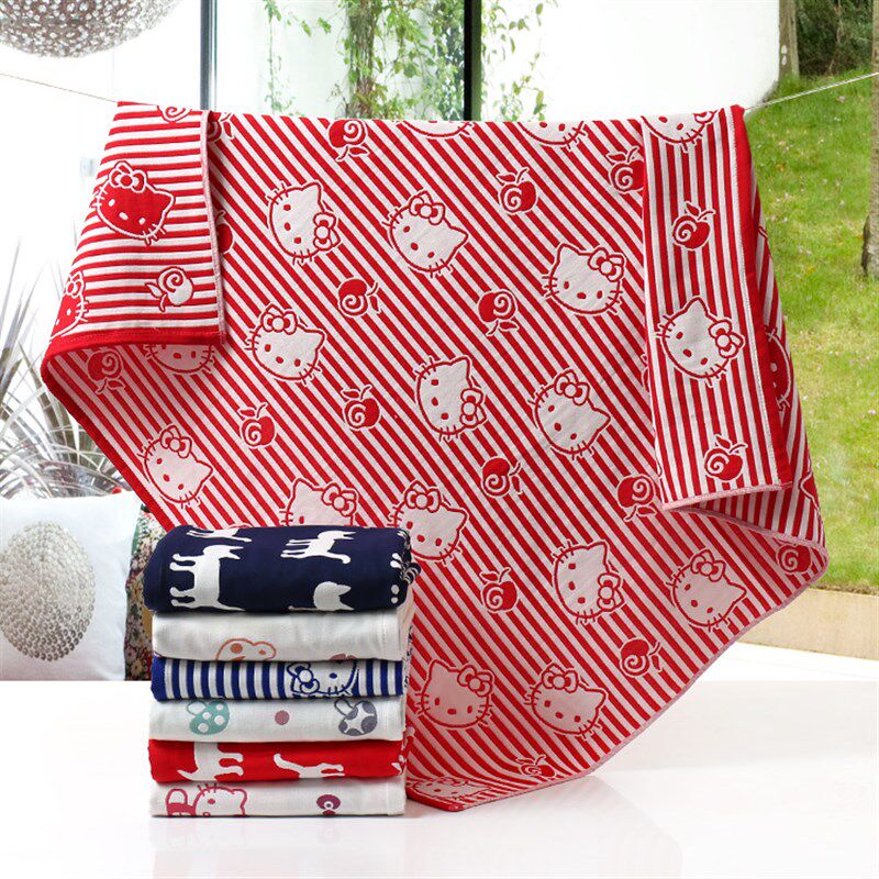 夏新款初新生婴儿三层纱布浴巾纯棉正方形卡通宝宝蘑菇毛巾被盖毯